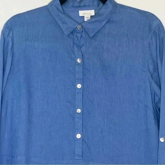 J. Jill Love Linen Roll Sleeves Pockets Lagenlook Beach Tunic Shirt Sz MP‎ - Picture 3 of 13
